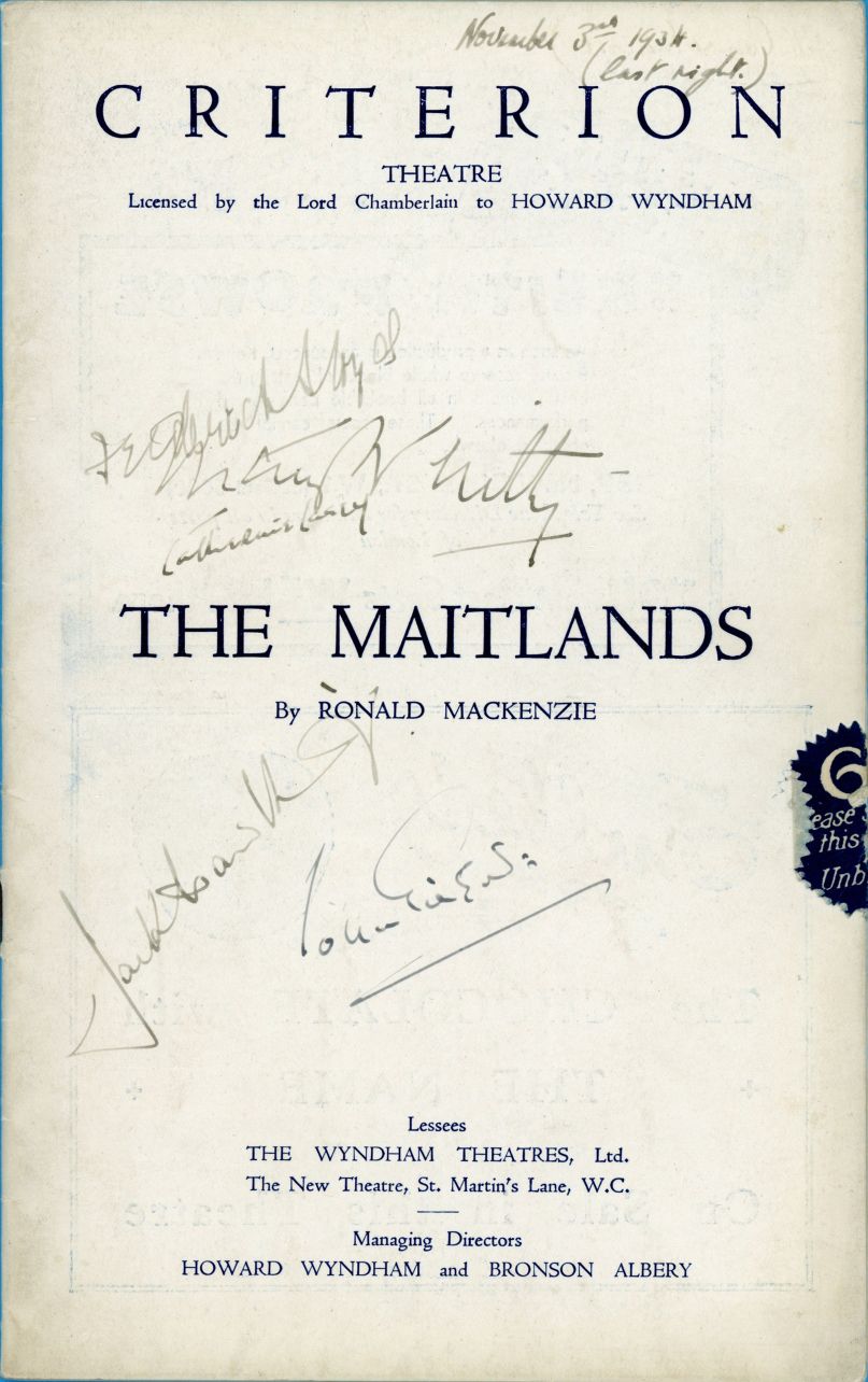 (Jack, 1910-1973, Actor),  Dame May WHITTY  (1865-1948, Actress),  Sir John GIELGUD  (b. 1904, Actor),  Catherine LACEY  (1904-1979, Actress) &  Frederick LLOYD — Sophie Dupré Autographs