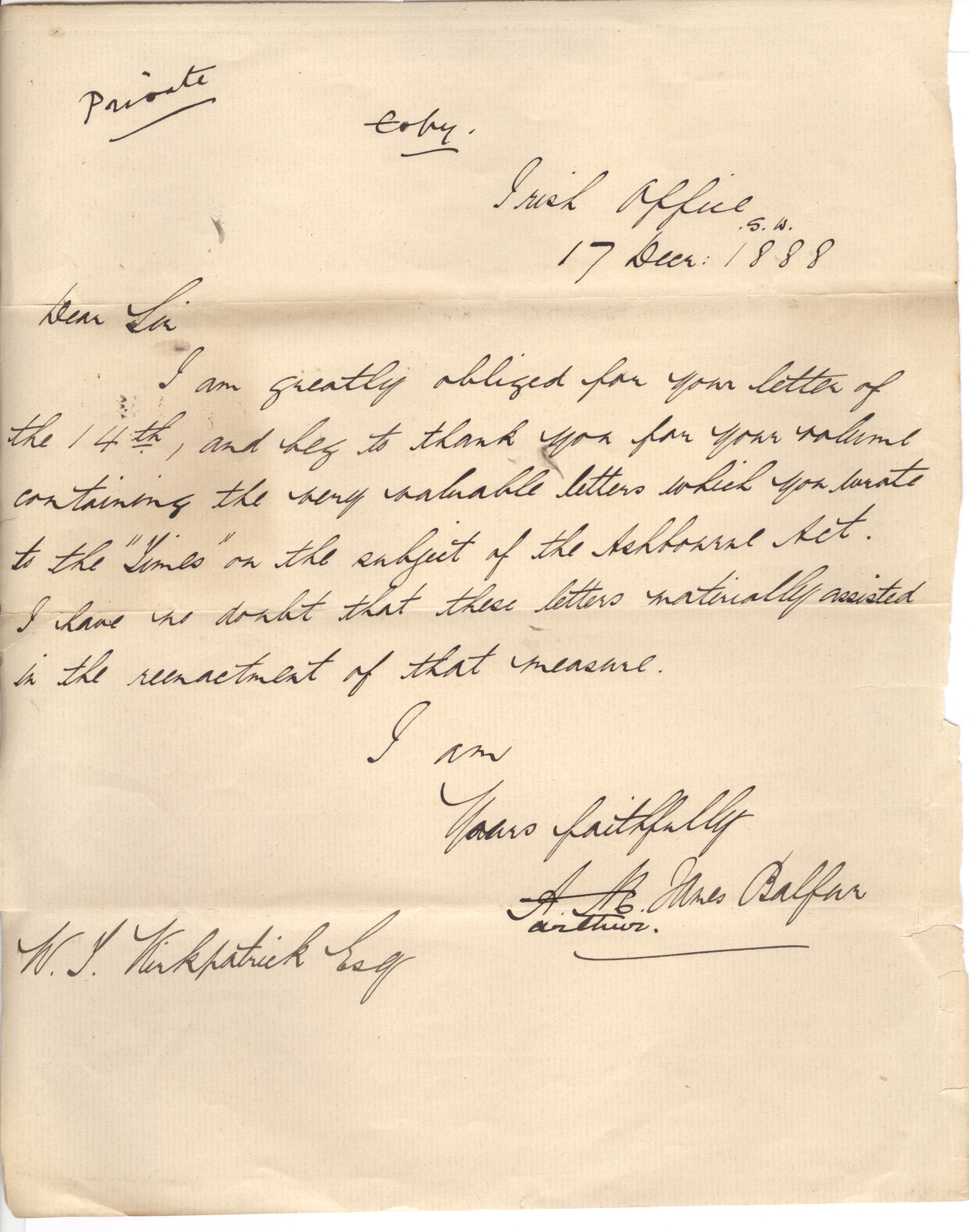 (Arthur James, 1848-1930, Prime Minister 1902-1905, Earl) — Sophie Dupré Autographs