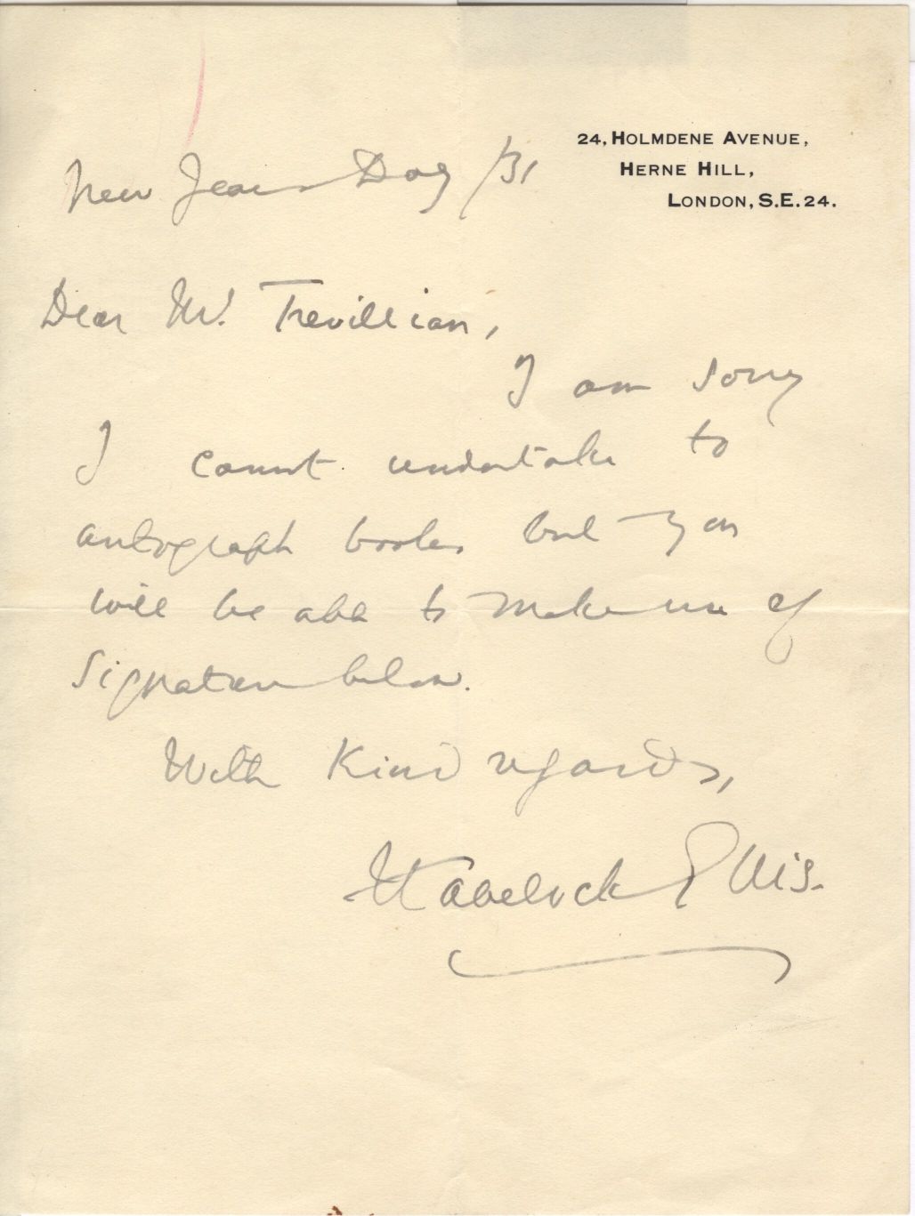 (Henry Havelock, 1859-1939, Psychologist of Sex) — Sophie Dupré Autographs