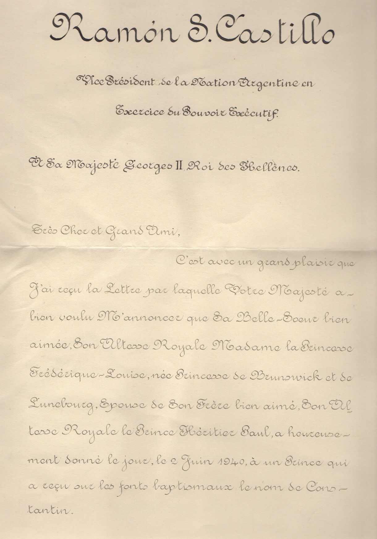 (Ramón S., 1873-1944, Vice-President & Acting President of Argentina 1940-42, President 1942-43) — Sophie Dupré Autographs