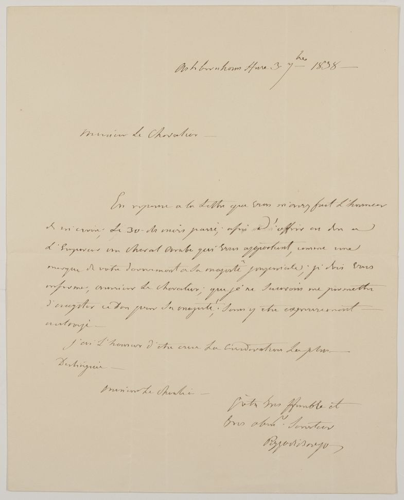 (Carlo Andrea, 1764-1842, Corsican-born Diplomat, Russian Ambassador to London 1834-1839) — Sophie Dupré Autographs