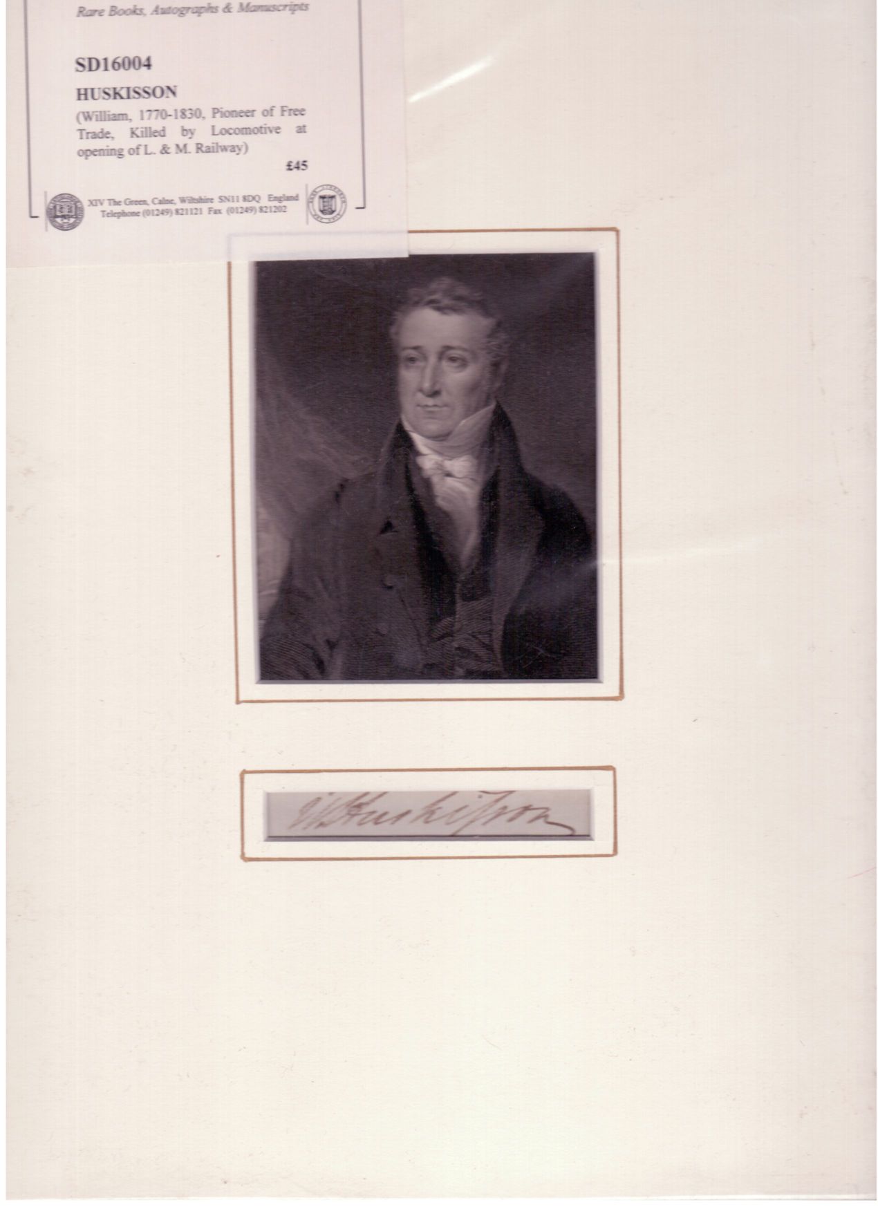 (William, 1770-1830, Pioneer of Free Trade, Killed by Locomotive at opening of L. & M. Railway) — Sophie Dupré Autographs