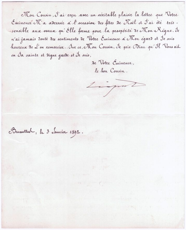 (1835-1909, from 1865 King of the Belgians, his backing of Sir H. M. STANLEY led to the founding of the Belgian Congo) — Sophie Dupré Autographs