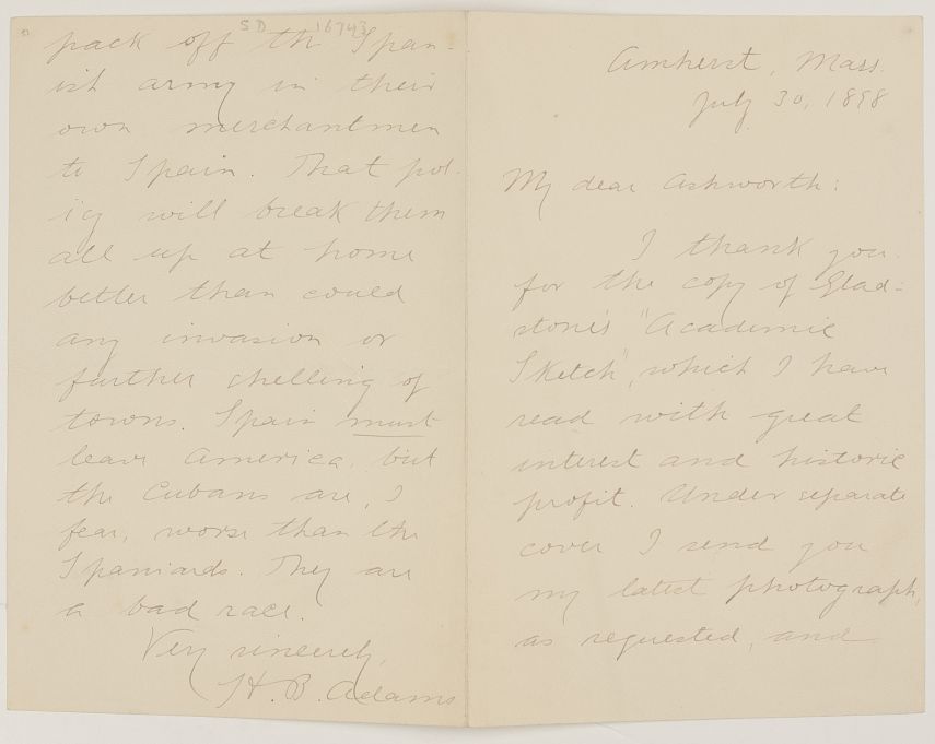 (Herbert Baxter, 1850-1901, first Professor of History at Johns Hopkins) — Sophie Dupré Autographs