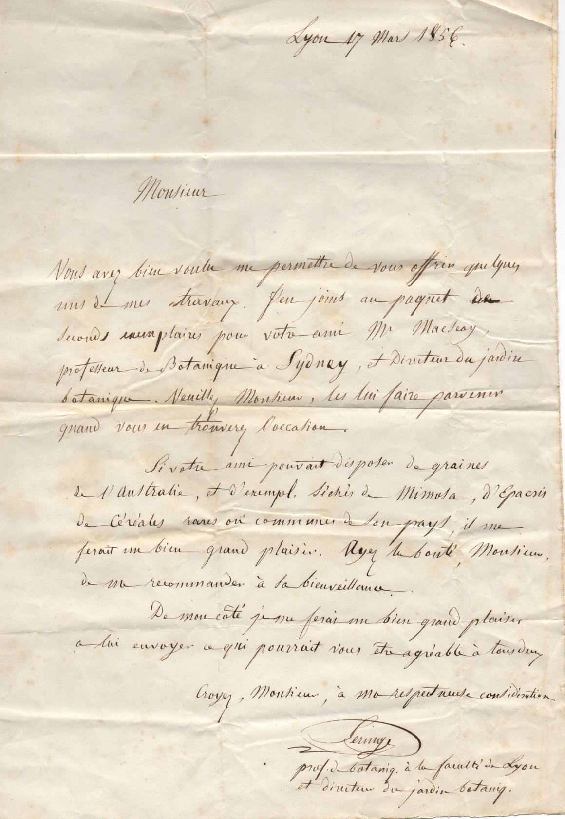 (Nicolas Charles, 1776-1858, Professor of Botany and Director of the Botanic Gardens, Lyon) — Sophie Dupré Autographs