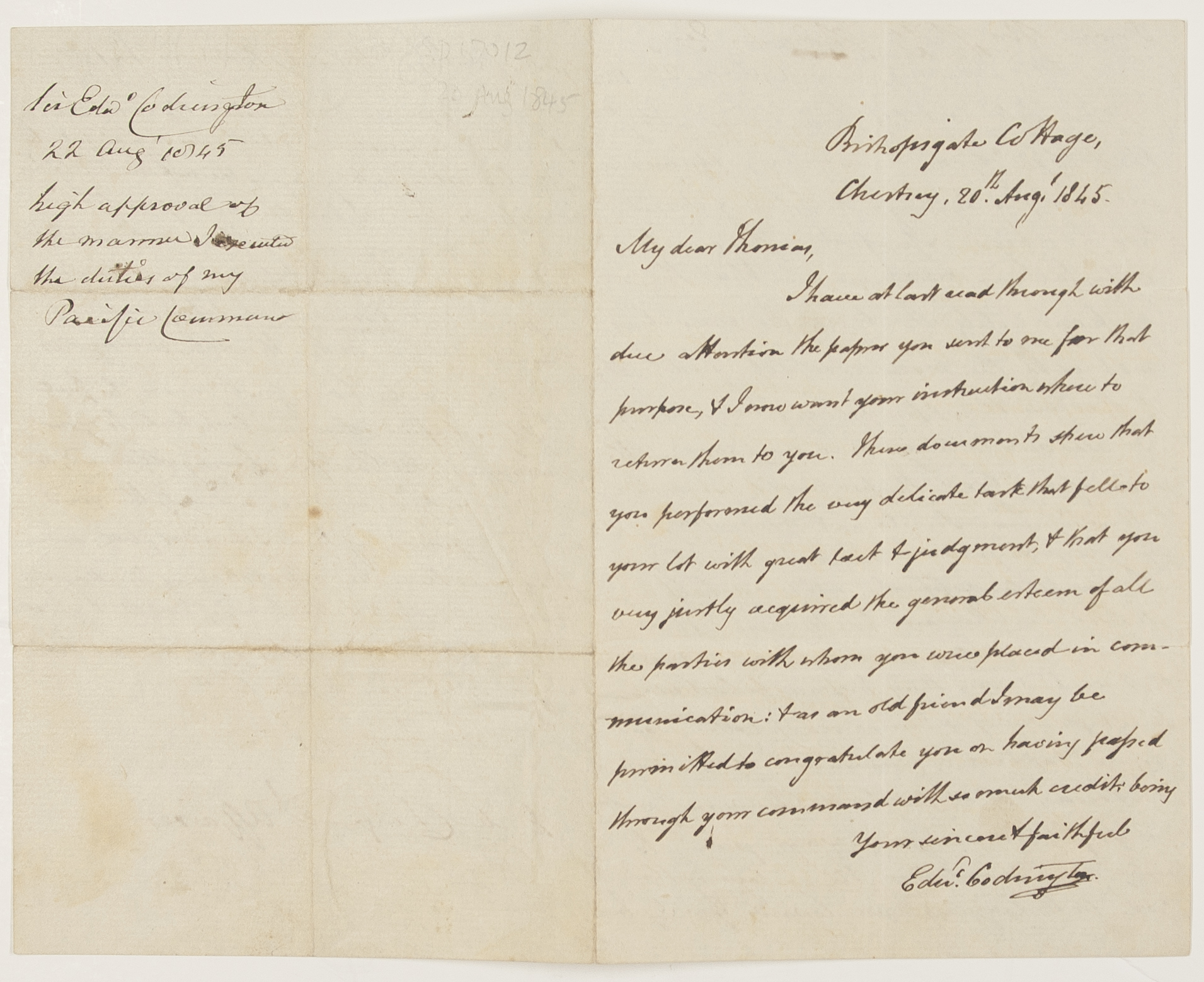 (Sir Edward, 1770-1851, Admiral) — Sophie Dupré Autographs