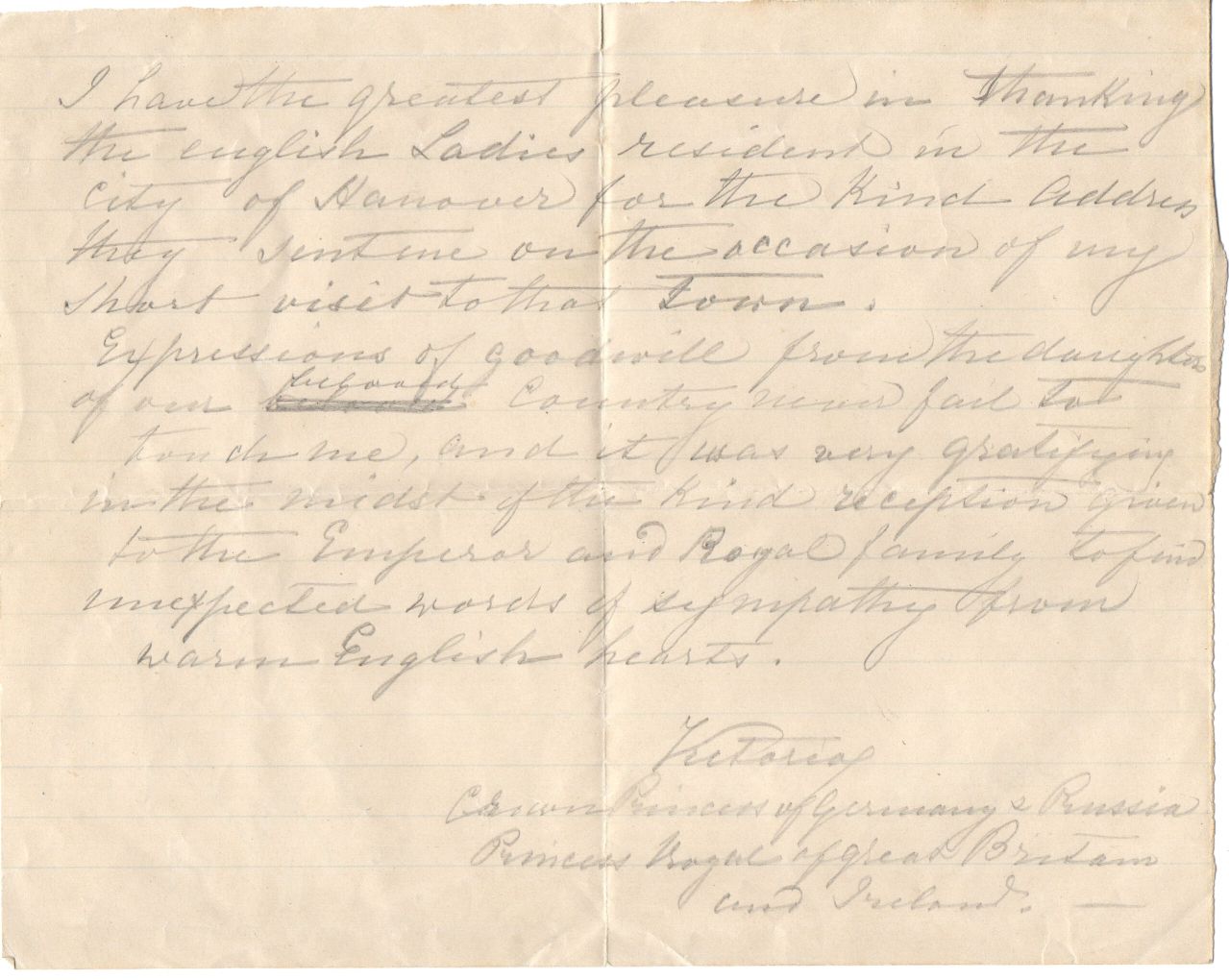 (1840-1901, Empress Frederick of Germany, wife of Frederick III) — Sophie Dupré Autographs
