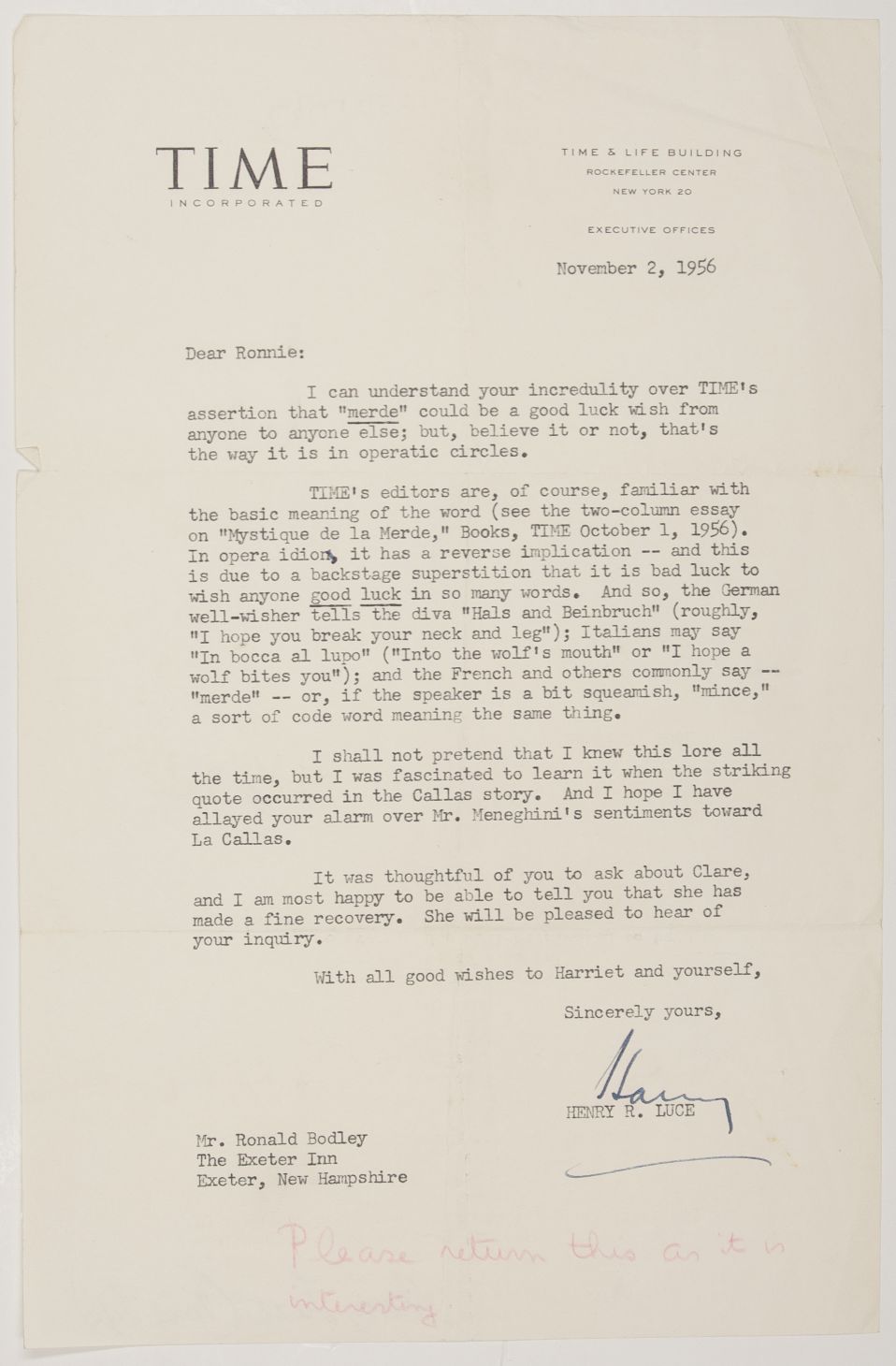 (Henry Robinson, 1898-1967, Founder of 'Time', 'Fortune' and 'Life' magazines) — Sophie Dupré Autographs