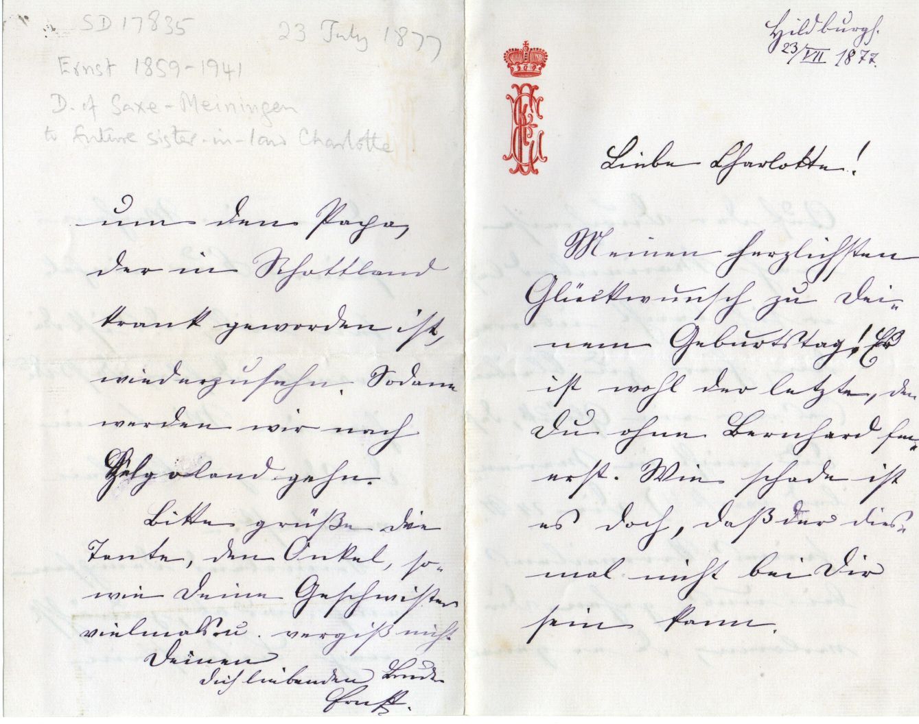 (1859-1941, from 1928 Duke of Saxe-Meiningen) — Sophie Dupré Autographs