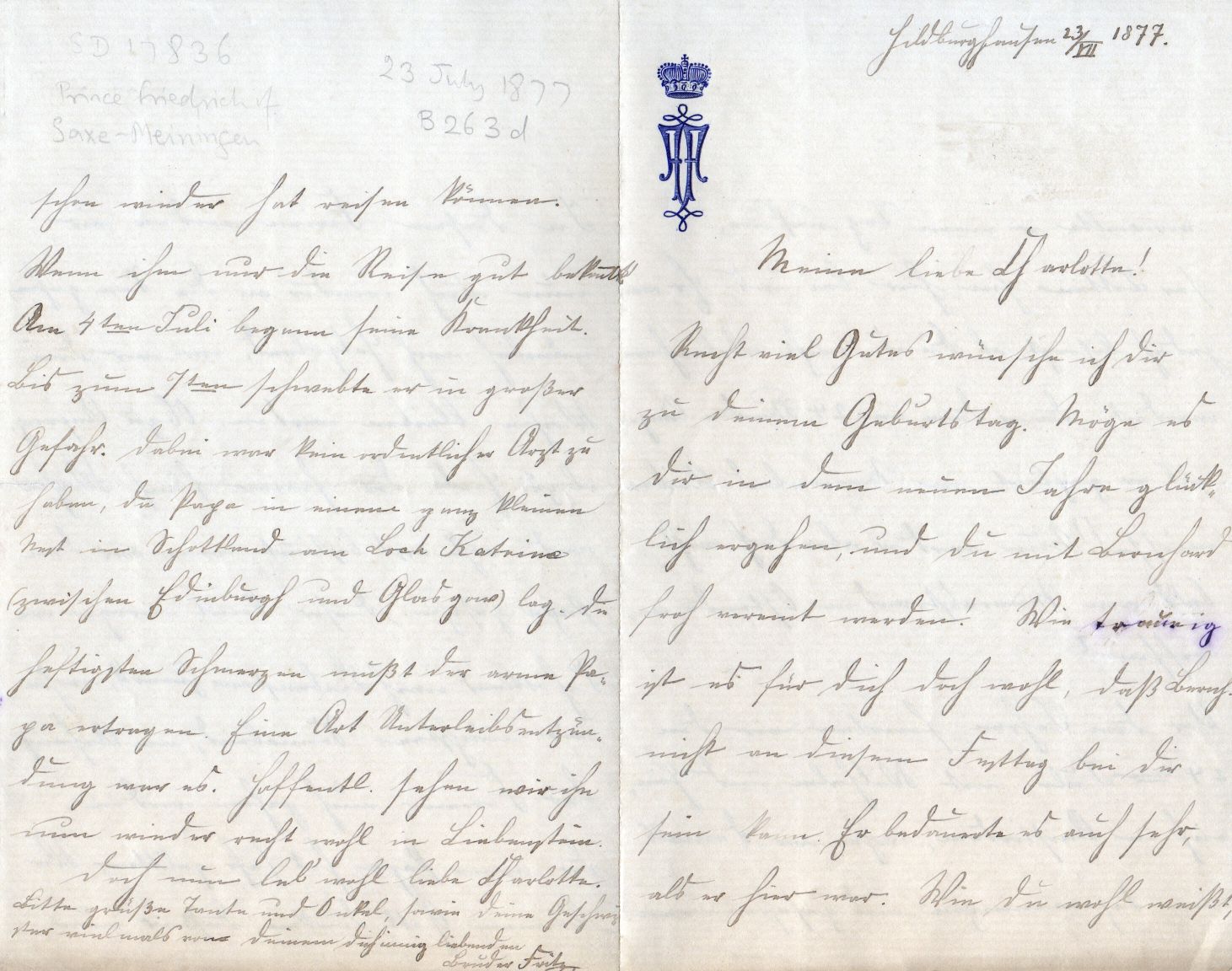 (1861-1914, younger brother of Bernhard III of Saxe-Meiningen) — Sophie Dupré Autographs