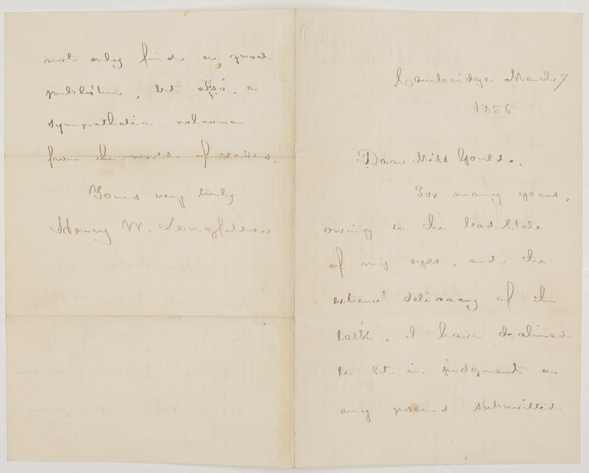 (Henry Wadsworth, 1807-1882, American Poet) — Sophie Dupré Autographs