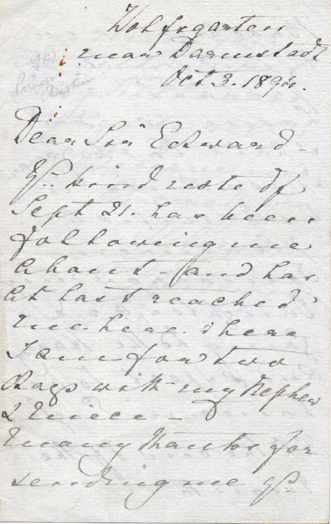 (Augusta Victoria, 1846-1923, wife of Prince Christian of Schleswig-Holstein, Princess, 3rd Daughter of Queen Victoria, founder of the Princess Christian Nursing Home) — Sophie Dupré Autographs