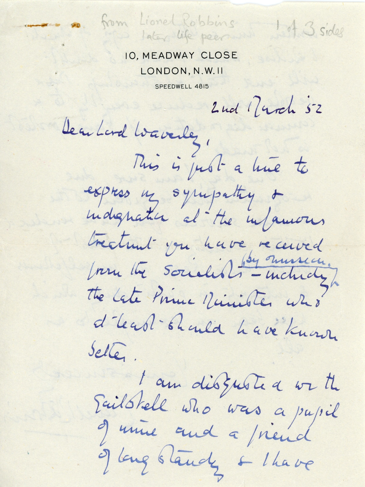 (Lionel, 1898-1984, Professor of Economics at the LSE 1929-1961, Life Peer) — Sophie Dupré Autographs