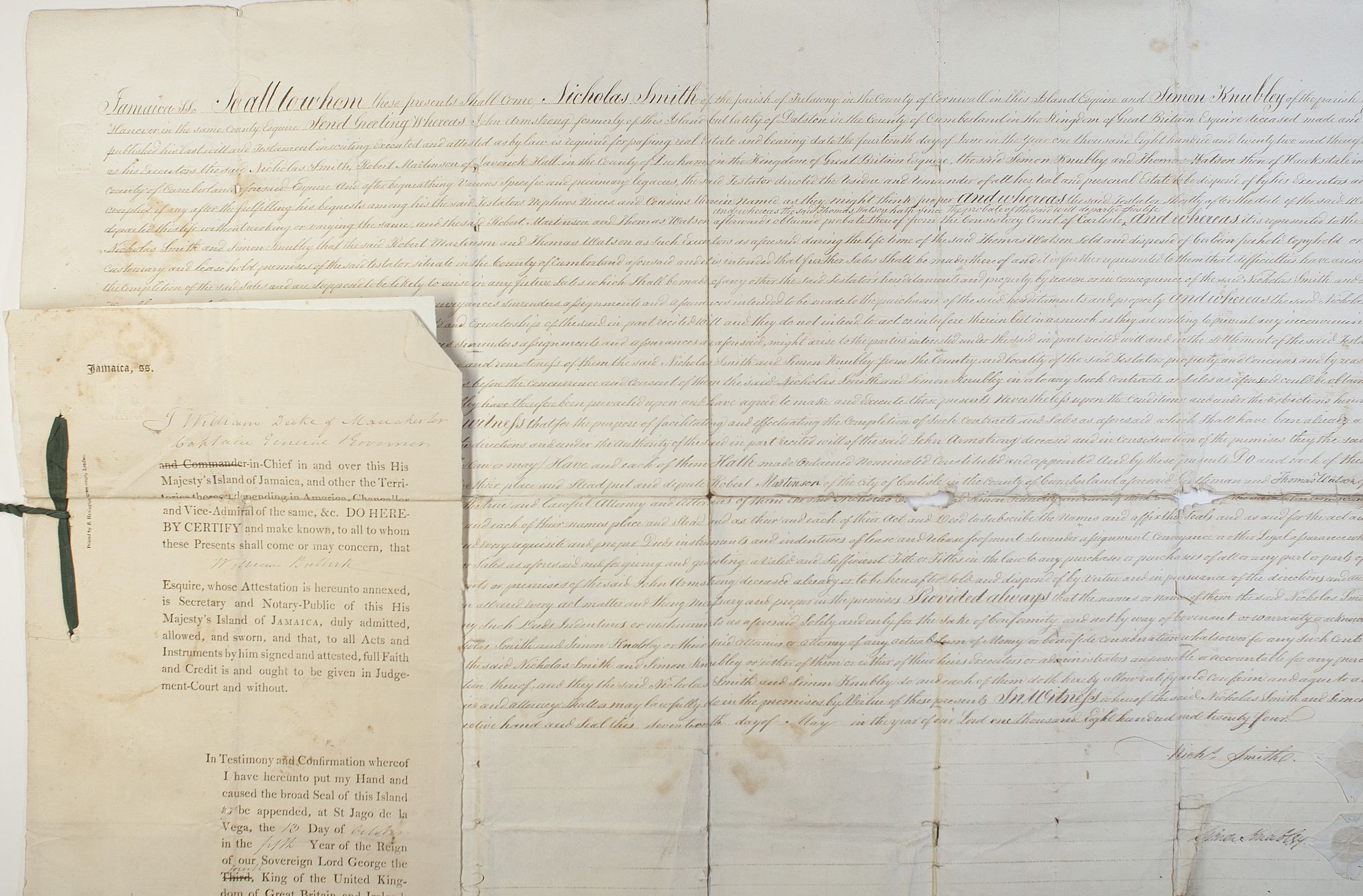(Nicholas, of Trelawny) and Simon KNUBLEY (of Hanover) both Co. Cornwall, JAMAICA — Sophie Dupré Autographs