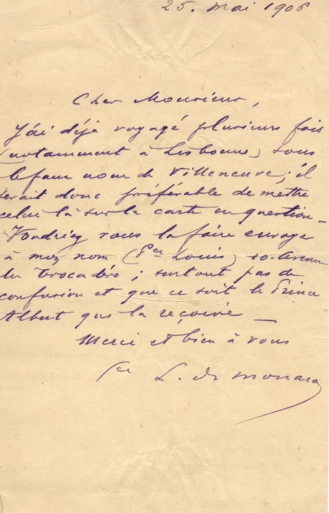 (1870-1949, from 1922 Reigning Prince of Monaco) — Sophie Dupré Autographs