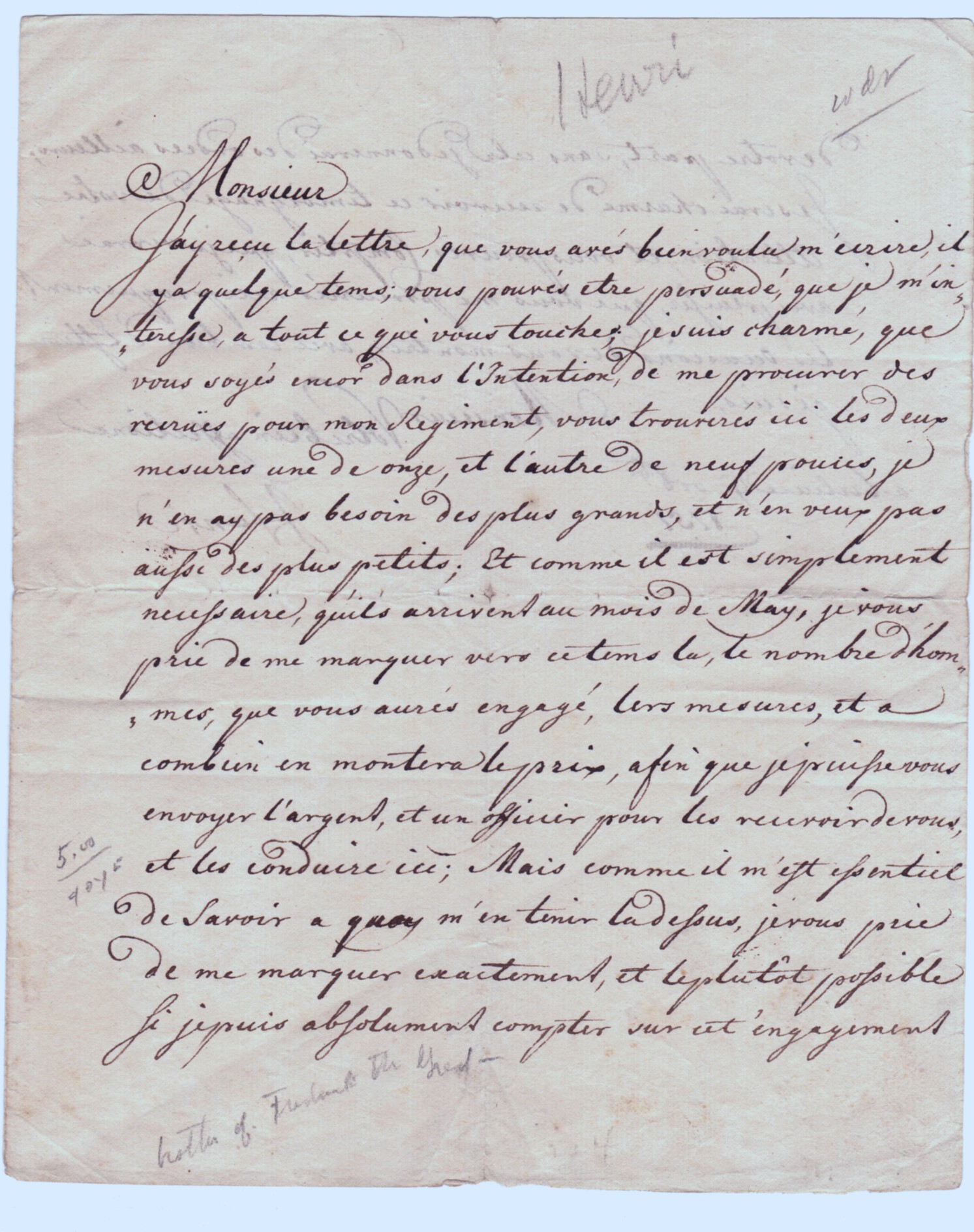 (Prince, 1726-1802, younger brother of Frederick II the Great of Prussia, General in the Seven Year's War) — Sophie Dupré Autographs