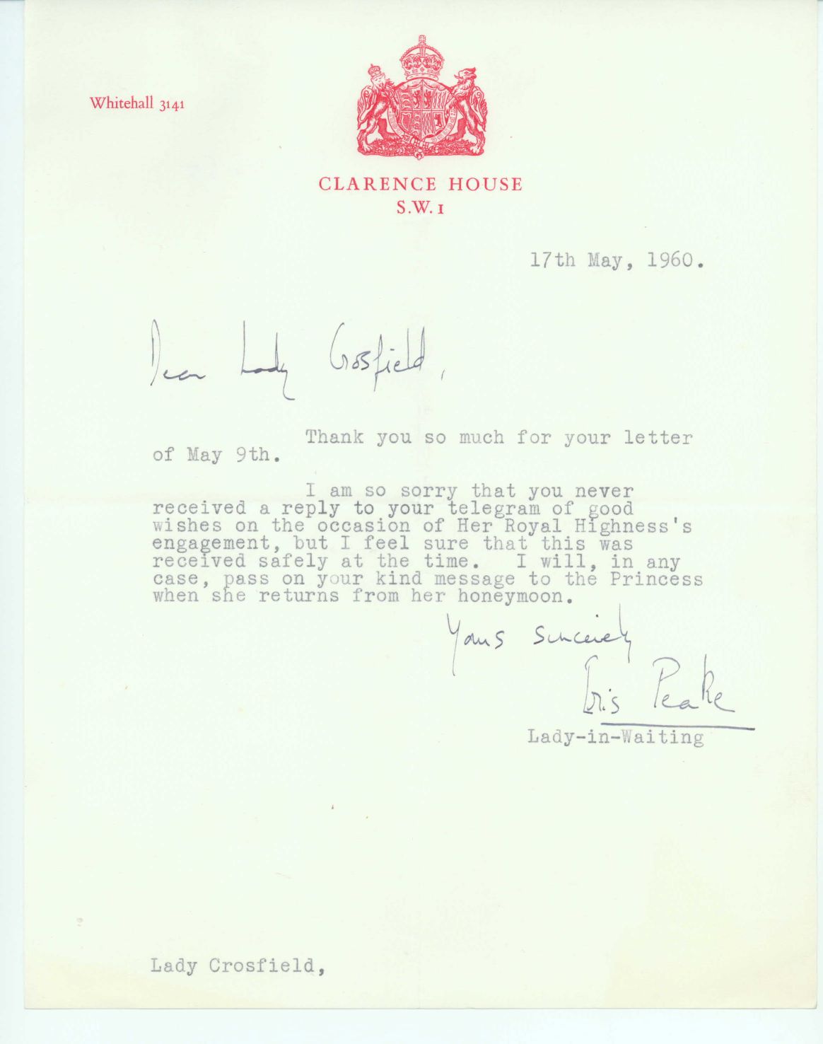 (Rose, 1930-2002, Princess, Sister of Queen Elizabeth II, Countess of Snowdon) — Sophie Dupré Autographs