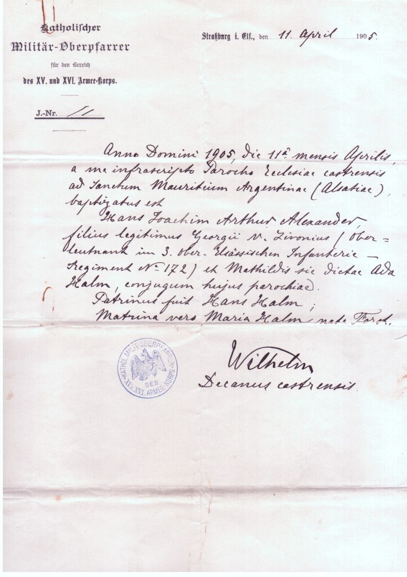 (Senior Roman Catholic Chaplain, XVth and XVIth German Army Corps) — Sophie Dupré Autographs