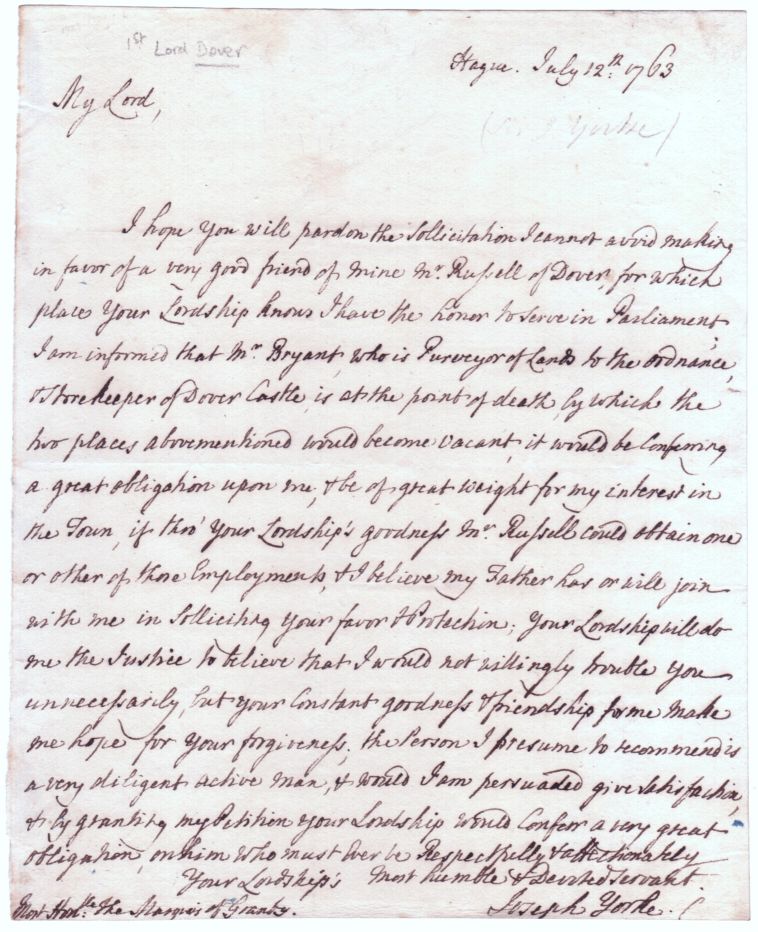(Sir Joseph Yorke, 1724-1792, M.P., ADC to Cumberland at Fontenoy and in Scotland, Ambassador at the Hague, General, from 1788 1st Baron) — Sophie Dupré Autographs