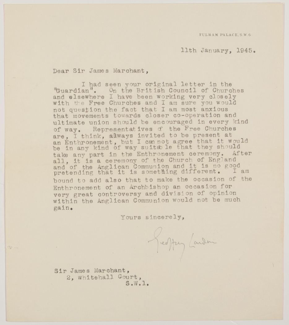 (Dr Geoffrey, 1887-1972, Baron Fisher of Lambeth, Archbishop of Canterbury 1945-1961) — Sophie Dupré Autographs