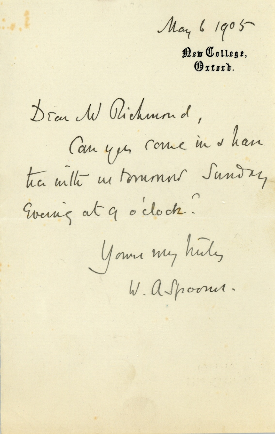 (William A., 1844-1930, Theologian & Educationalist, Originator of the 'Spoonerism') — Sophie Dupré Autographs