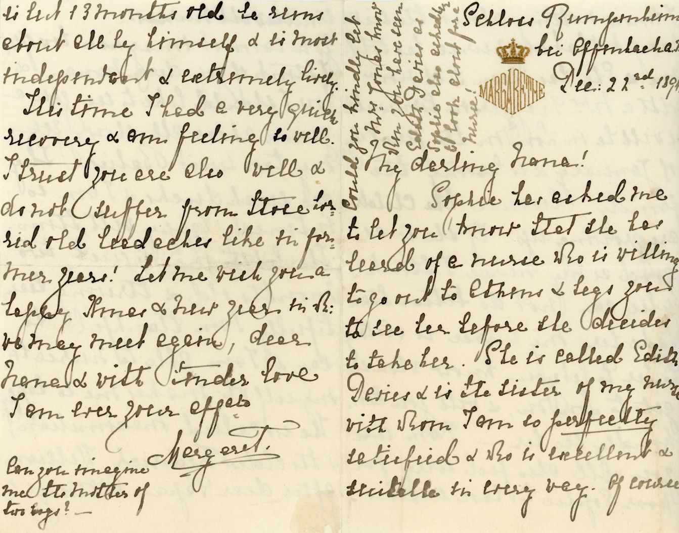 (Beatrice Feodora, 1872-1954, Princess of Prussia, daughter of Frederick III Emperor of Prussia, wife of Frederick Charles, Landgrave of Hesse, 'Mossy', Victoria's grandaughter) — Sophie Dupré Autographs