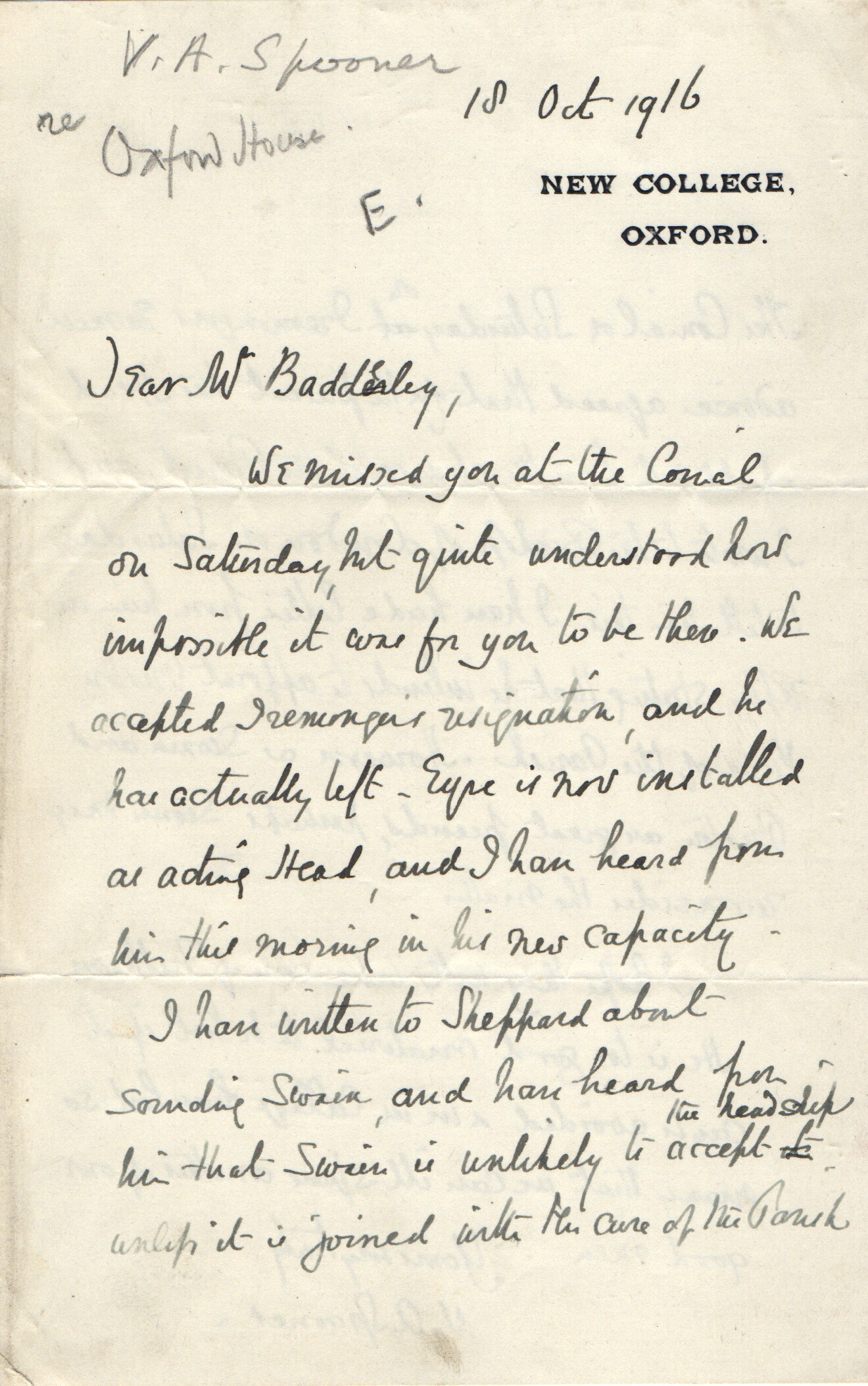 (William A., 1844-1930, Theologian & Educationalist, Originator of the 'Spoonerism') — Sophie Dupré Autographs