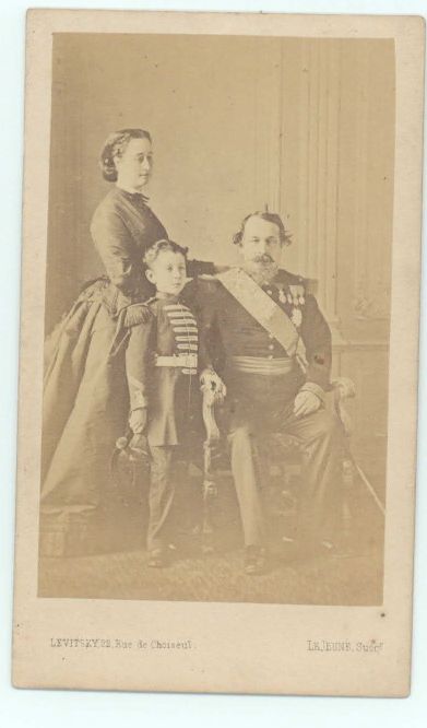 (Louis Napoleon Bonaparte, 1808-1873, Emperor of the French, Nephew of Napoleon I) with his wife EUGÉNIE (née Montijo, 1826-1920) & their son LOUIS (Eugene Jean Joseph, 1856-1879, Prince Imperial, killed while out with a reconnoitring party at Ulundi, Zululand)] — Sophie Dupré Autographs