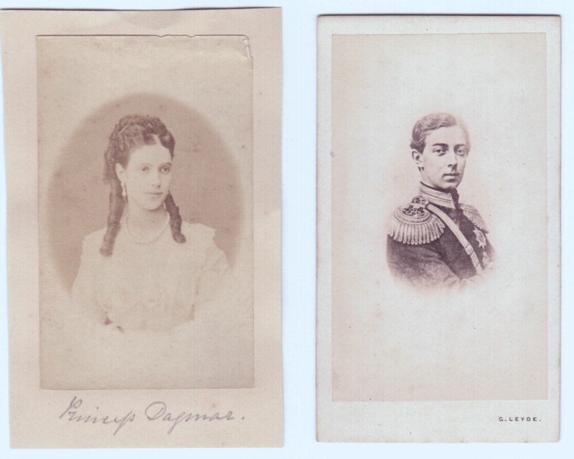 (1843-1865, Eldest son of Alexander II, brother of Alexander III) and his fiancée MARIE FEODOROVNA (Dagmar, 1847-1928, daughter of the King of Denmark, married Alexander III on the death of her fiancée, their successful union produced Nicholas II) — Sophie Dupré Autographs
