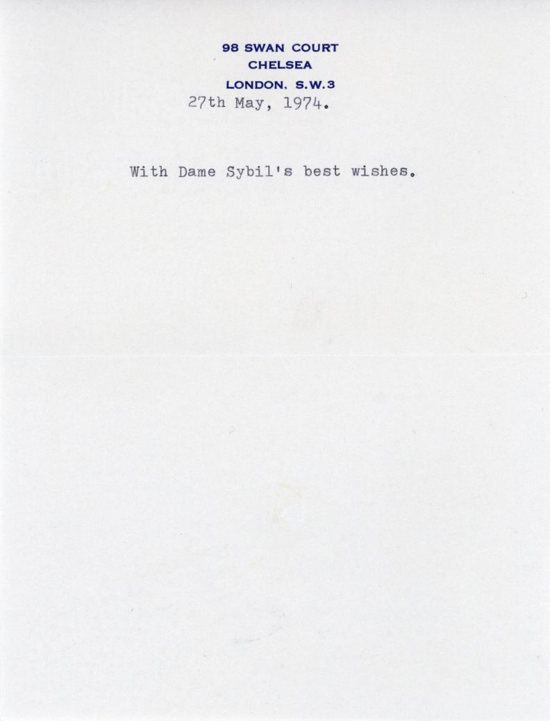 (Dame Sybil, 1882-1976, Actress) — Sophie Dupré Autographs
