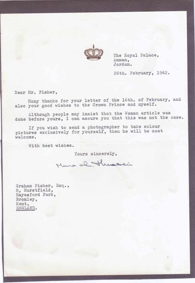 (Muna, born 1941, second wife of HUSSEIN I, King of Jordan) — Sophie Dupré Autographs