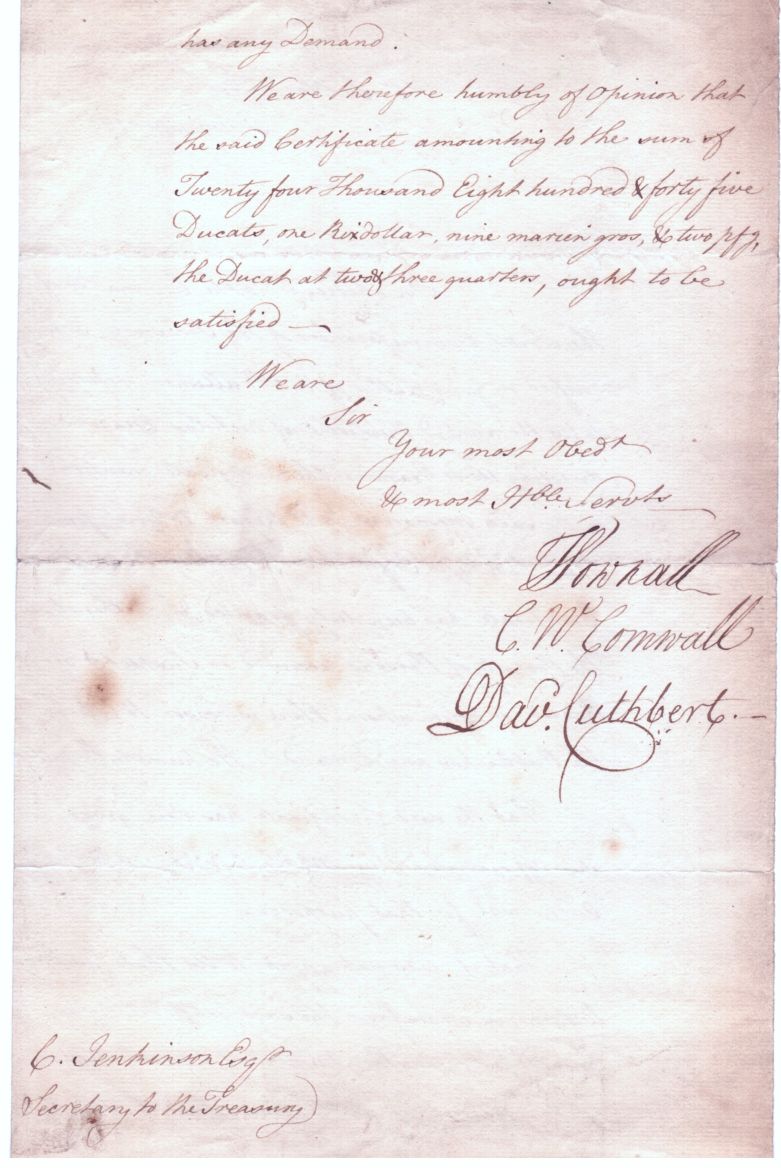 (Thomas, 1722-1805, 'Governor Pownall', Politician, Lieutenant Governor New Jersey, Governor of Massachusetts Bay and South Carolina) & Charles Wolfran CORNWALL (1735-1789, Speaker of the House of Commons) — Sophie Dupré Autographs