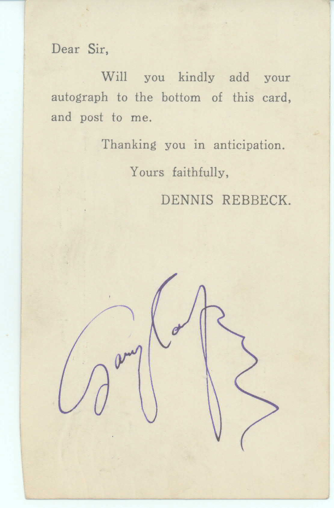 (Gary, 1901-61, American Actor) — Sophie Dupré Autographs