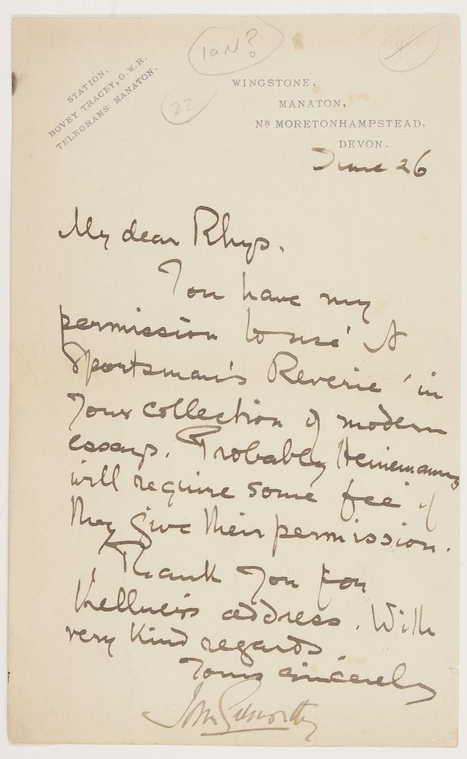 (John, 1867-1933, Author of 'The Forsyte Saga', Winner of the Nobel Prize for Literature) — Sophie Dupré Autographs
