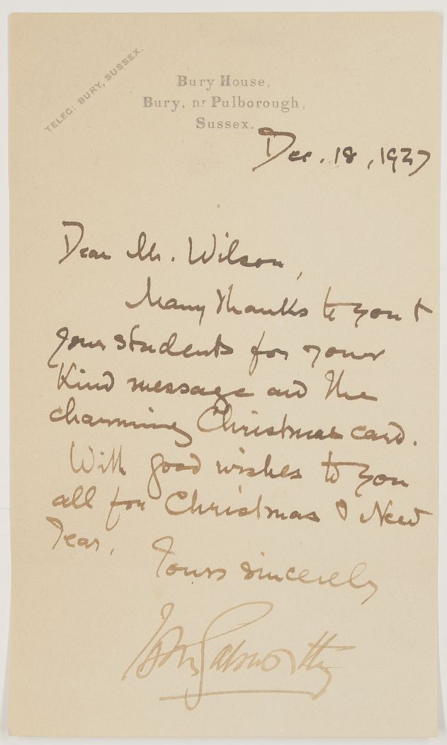 (John, 1867-1933, Author of 'The Forsyte Saga', Winner of the Nobel Prize for Literature) — Sophie Dupré Autographs