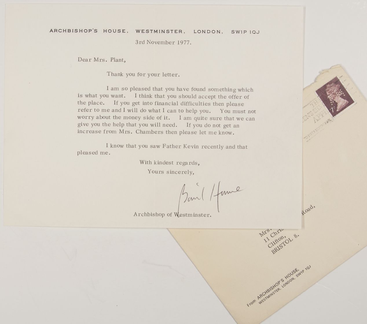 (George 'Basil', 1923-2001, Archbishop of Westminster since 1976) — Sophie Dupré Autographs