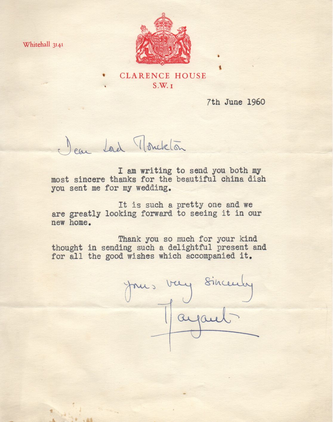 (Rose, 1930-2002, Princess, Sister of Queen Elizabeth II, Countess of Snowdon) — Sophie Dupré Autographs