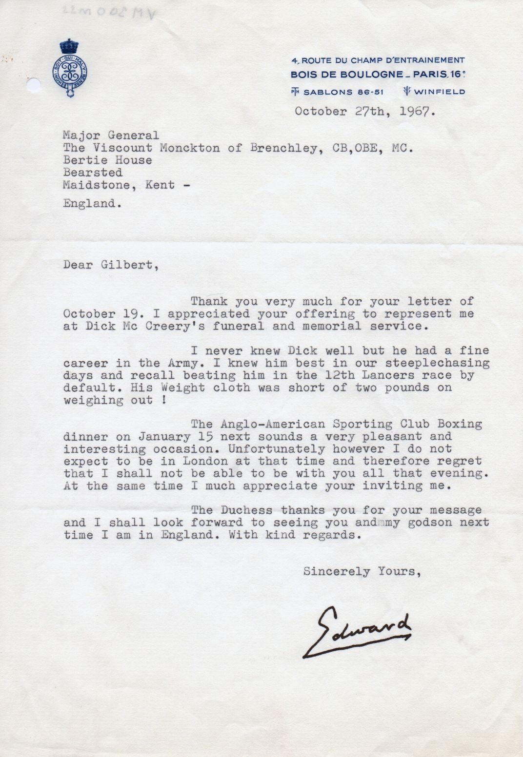 (1894-1972, King of Great Britain, Later the Duke of Windsor) — Sophie Dupré Autographs