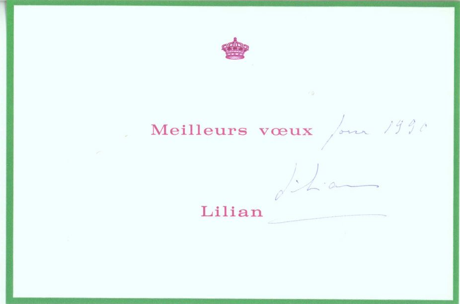 (née Mary Lilian Baels, 1916-2002, best known as Lilian Princess of Réthy, second wife of King Leopold III of the Belgians) — Sophie Dupré Autographs