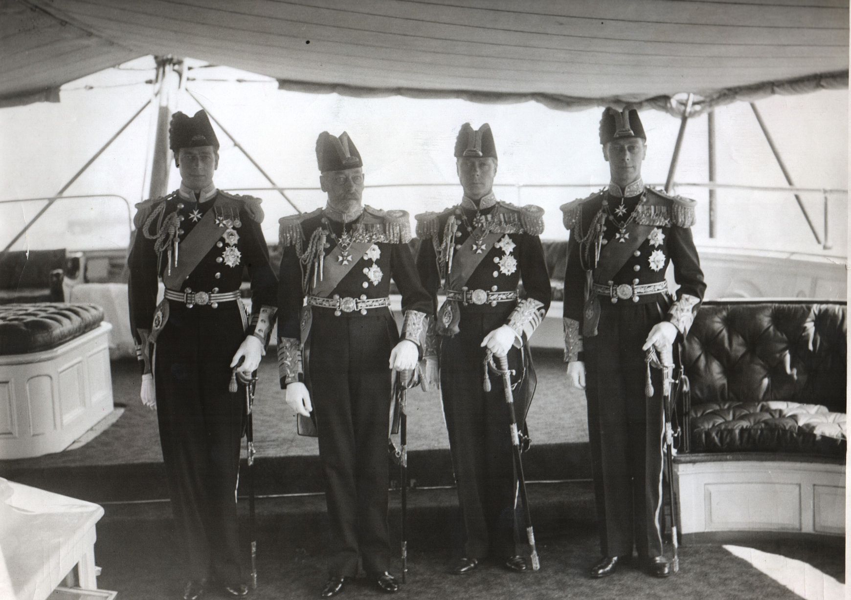 (1865-1936, King of Great Britain), with his three sons</b>EDWARD VIII</b> (1894-1972, King of Great Britain, Later the Duke of Windsor), GEORGE VI (1895-1952, King of Great Britain), & HENRY (1900-1974, Duke of Gloucester)] — Sophie Dupré Autographs