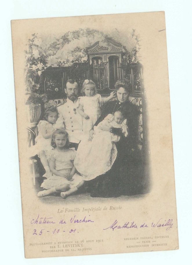 (1868-1918, Tsar of Russia from 1894, Assasinated after the Revolution), ALEXANDRA FEODOROVNA (1872-1918, the Tsarina) with their children OLGA (1895-1918, Grand Duchess), TATIANA (1897-1918), MARIA (1899-1918), ANASTASIA(1901-1918) & ALEXEI (1904-1918, The Tsarevitch)] — Sophie Dupré Autographs