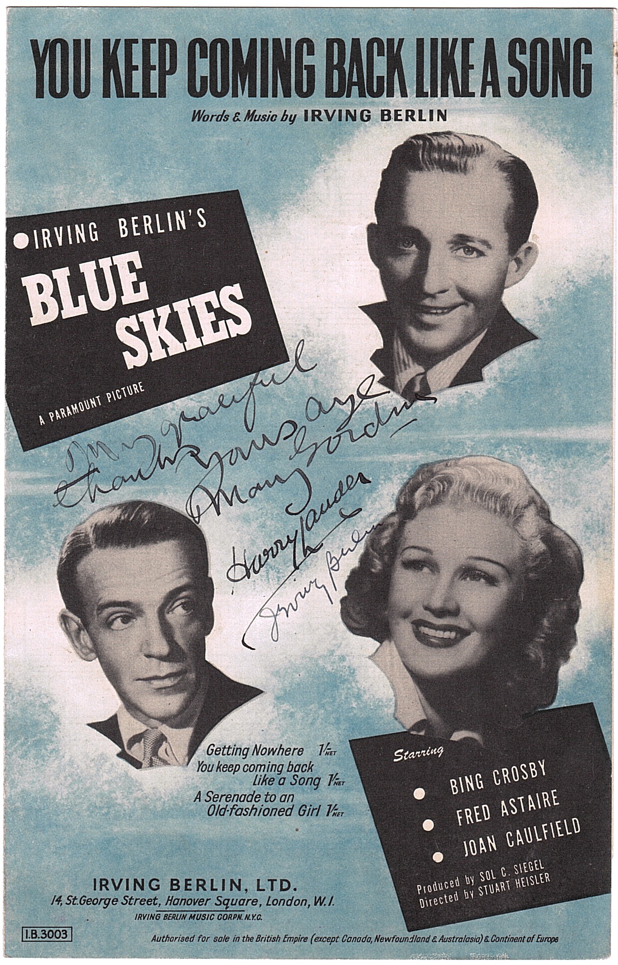 (Irving, 1888-1990, Composer) and Sir Harry LAUDER (1870-1950, Scottish Music Hall Entertainer) — Sophie Dupré Autographs