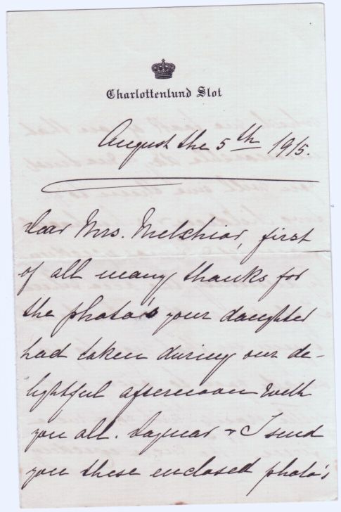 (Louise Caroline Amalie Augusta Elisabeth, 1880-1945, 3rd daughter of Frederik VIII, 1869-1912, from 1906 King of Denmark) — Sophie Dupré Autographs