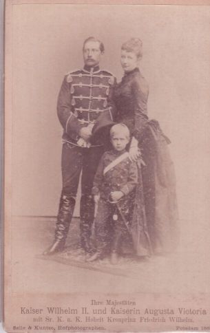 (1859-1941, Emperor of Germany) and his first wife AUGUSTE VIKTORIA (1858-1921, Princess of Schleswig-Holstein Sonderburg-Augustenburg) and their son Crown Prince WILHELM (Friedrich Viktor August Ernst, 1882-1951) — Sophie Dupré Autographs