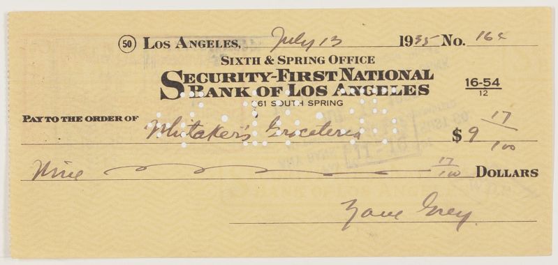 (Zane, 1875-1939, American Novelist famed for Western cowboy adventures) — Sophie Dupré Autographs