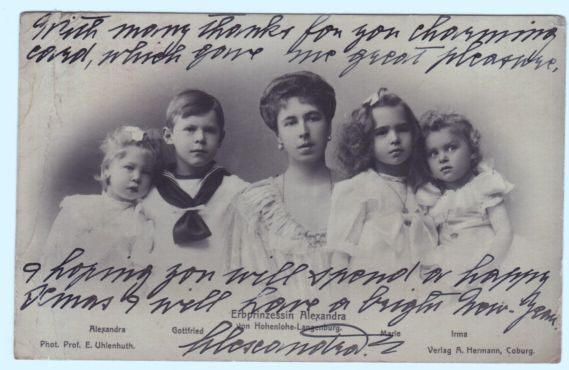 (Louise Olga Victoria, 1878-1942, daughter of Alfred Duke of Edinburgh, Grandaughter of Queen Victoria, wife of Prince Ernest of Hohenlohe-Langenburg) — Sophie Dupré Autographs