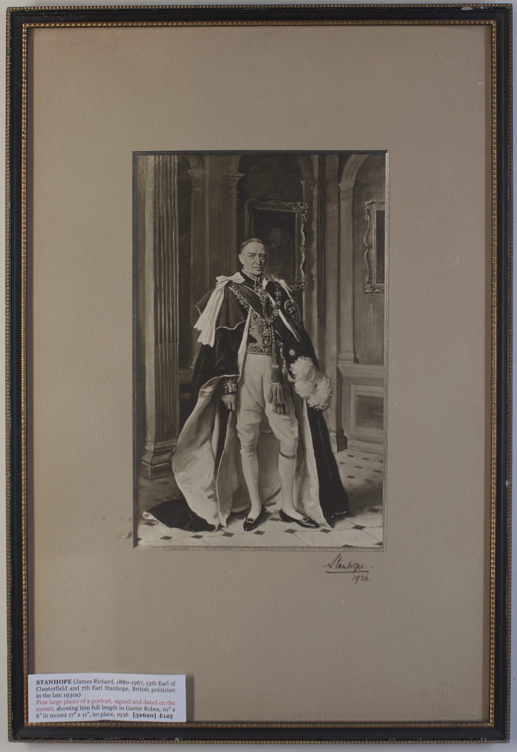 (James Richard, 1880-1967, 13th Earl of Chesterfield and 7th Earl Stanhope, British politician in the late 1930s) — Sophie Dupré Autographs