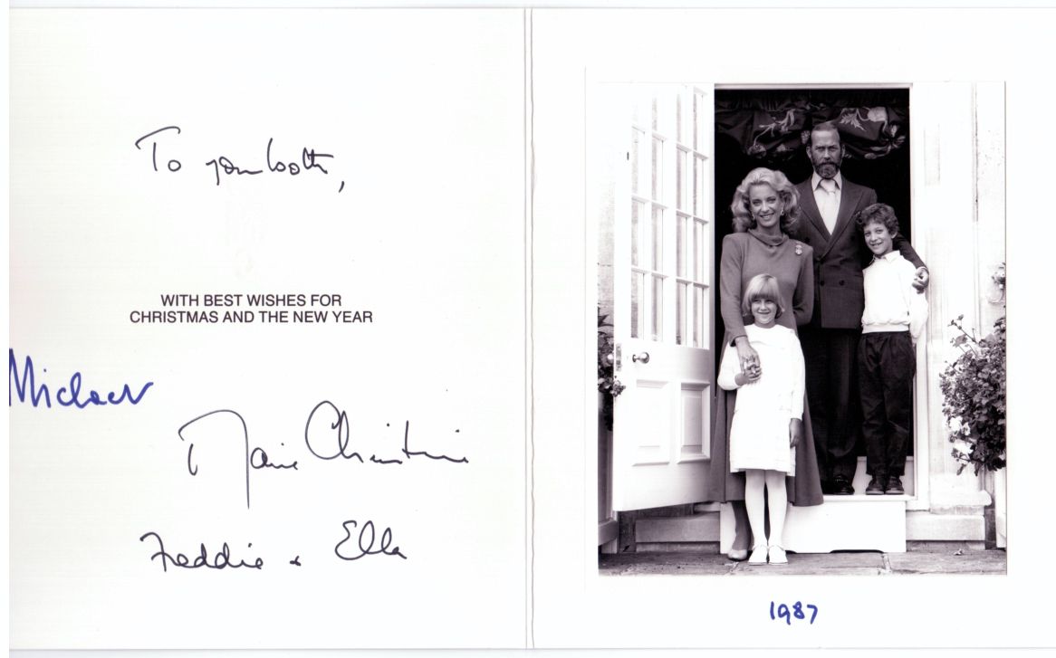 (of Kent, George Charles Franklin, born 1942) & his wife Princess Michael of Kent (Marie Christine; née Baroness Marie Christine Agnes Hedwig Ida von Reibnitz, born 1945) with their two children Lord Frederick Windsor (born 1979) and Lady Gabriella Windsor (born 1981) — Sophie Dupré Autographs