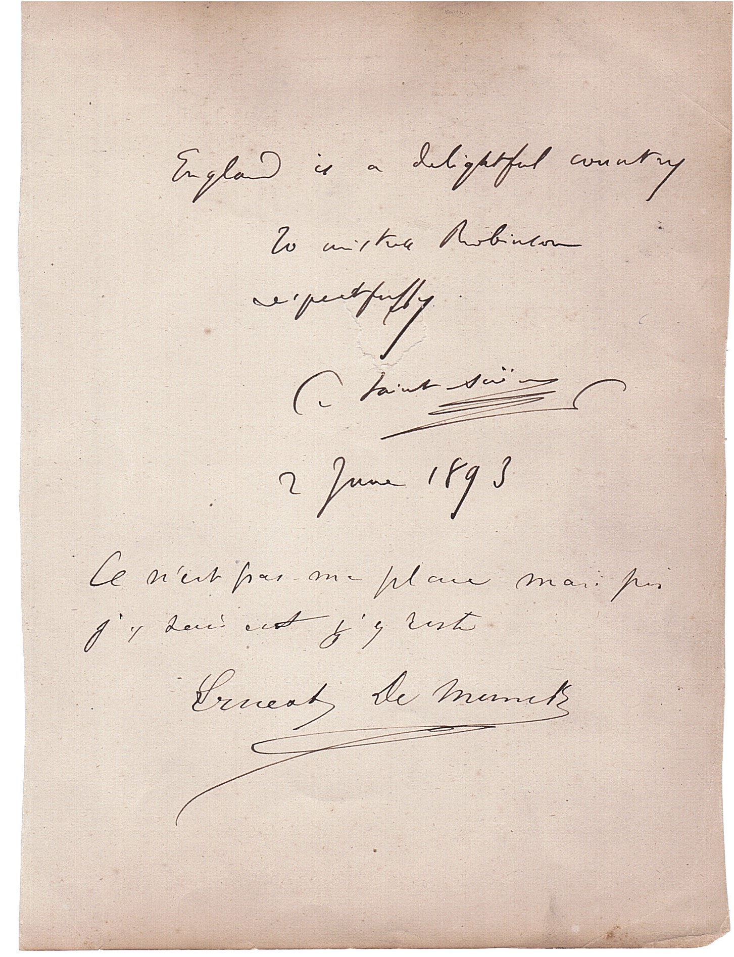 (Camille, 1835-1921, French Composer) — Sophie Dupré Autographs