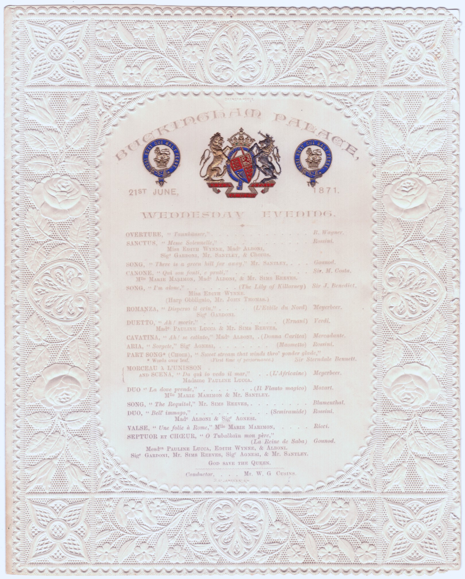 Fine programme for an evening concert at the Palace, — Sophie Dupré Autographs